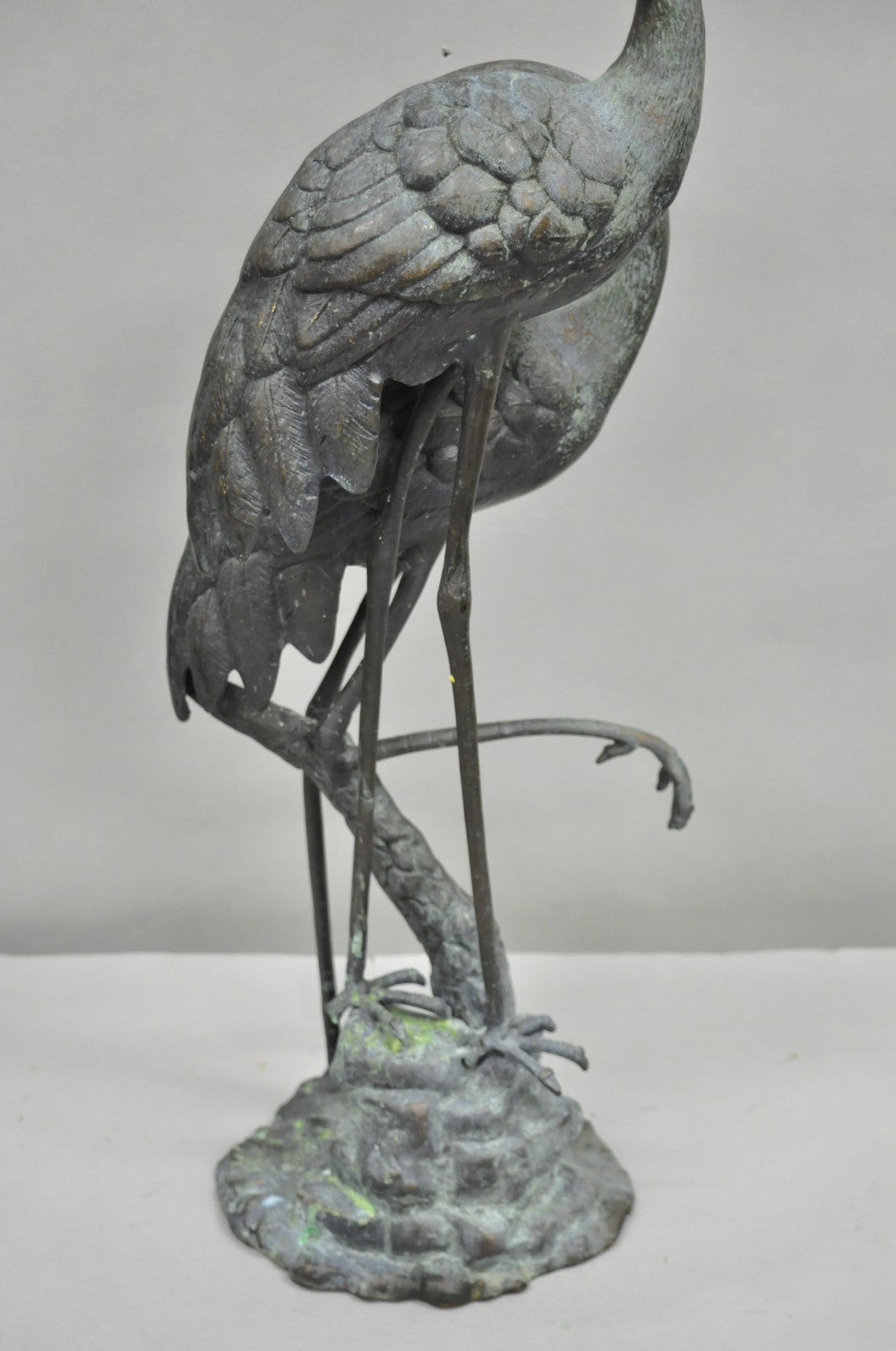 Vintage Chinoiserie "Courting Crane Couple" Green Bronze Verdigris 28" Sculpture