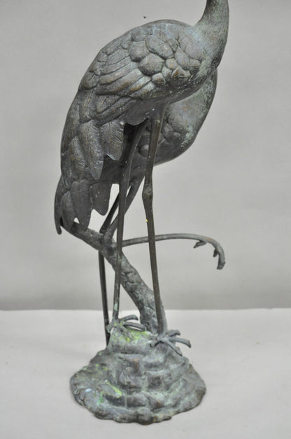 Vintage Chinoiserie "Courting Crane Couple" Green Bronze Verdigris 28" Sculpture