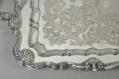 Vintage English Silver Mfg Co Silver Plated Footed Serving Platter Bar Tray