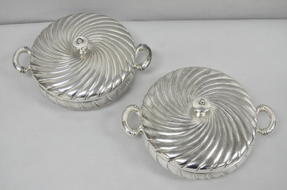 Antique Meriden B Co Spiral Swirl Silver Plated Covered Serving Dish Tureen Pair