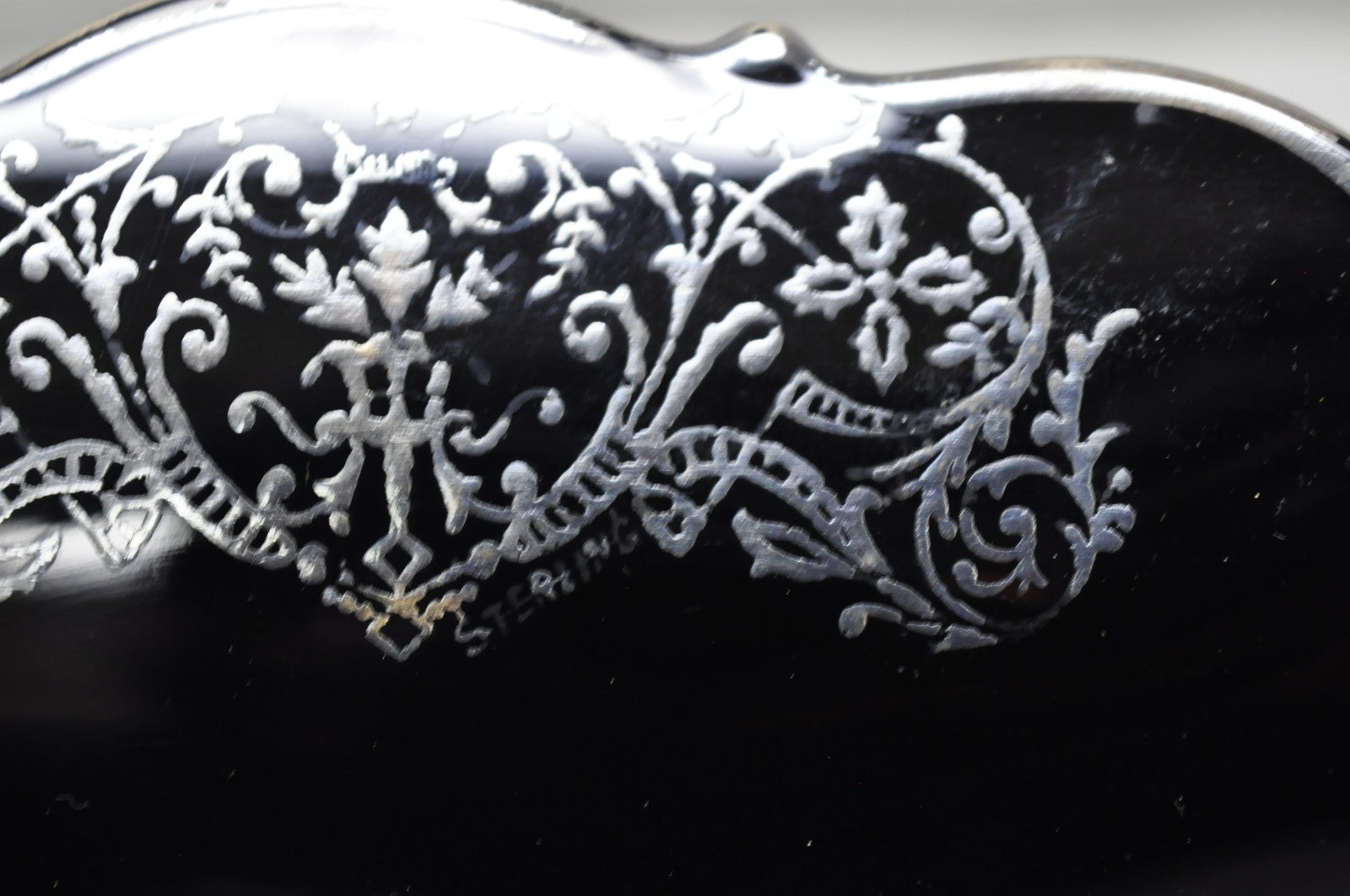 Vintage Rockwell Black Amethyst Glass Sterling Silver Overlay Centerpiece Dish