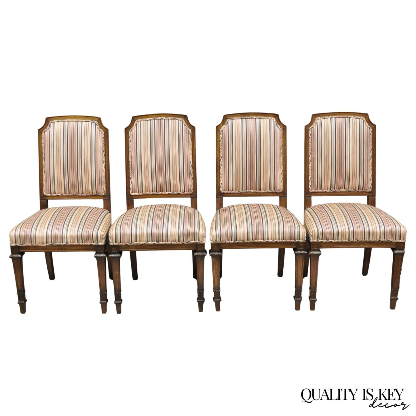 Vintage French Country Provincial Style Carved Walnut Dining Side Chair Set of 4