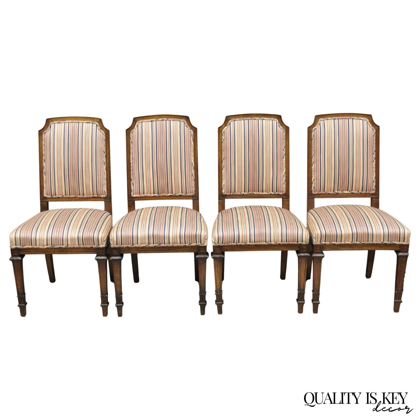 Vintage French Country Provincial Style Carved Walnut Dining Side Chair Set of 4