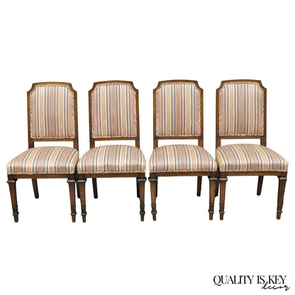 Vintage French Country Provincial Style Carved Walnut Dining Side Chair Set of 4