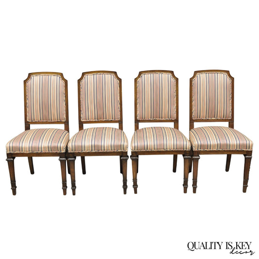 Vintage French Country Provincial Style Carved Walnut Dining Side Chair Set of 4