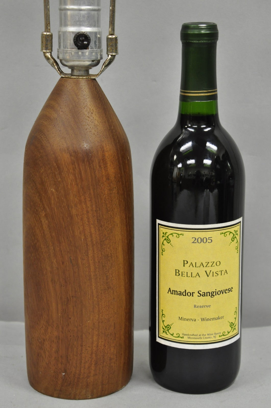 Vintage Mid Century Danish Modern Small Solid Teak Wood "Bottle" Form Table Lamp