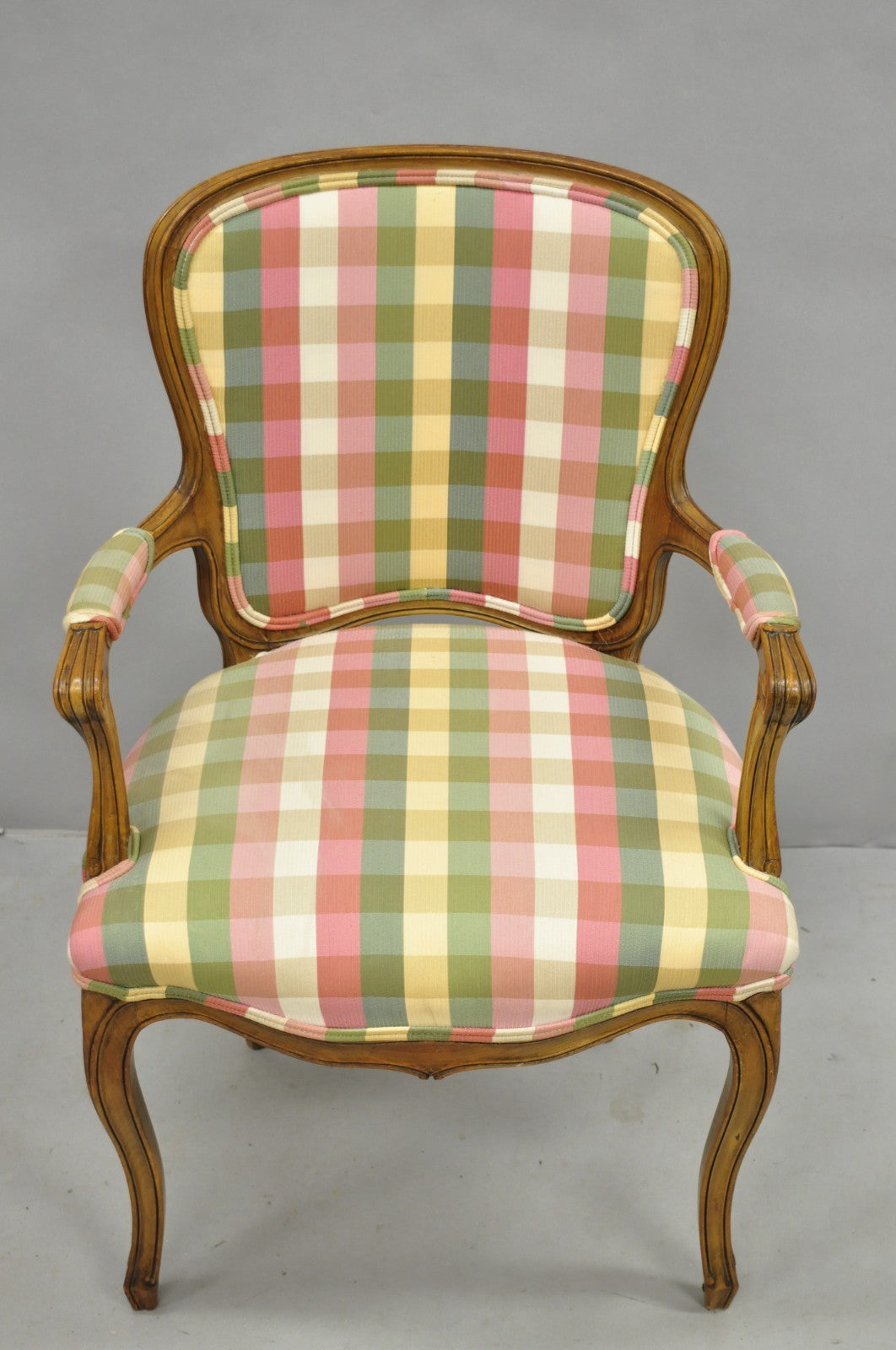 Vintage French Country Louis XV Style Plaid Arm Chair by Simon Loscertales Bona