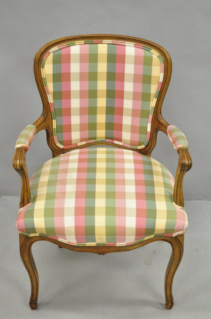 Vintage French Country Louis XV Style Plaid Arm Chair by Simon Loscertales Bona