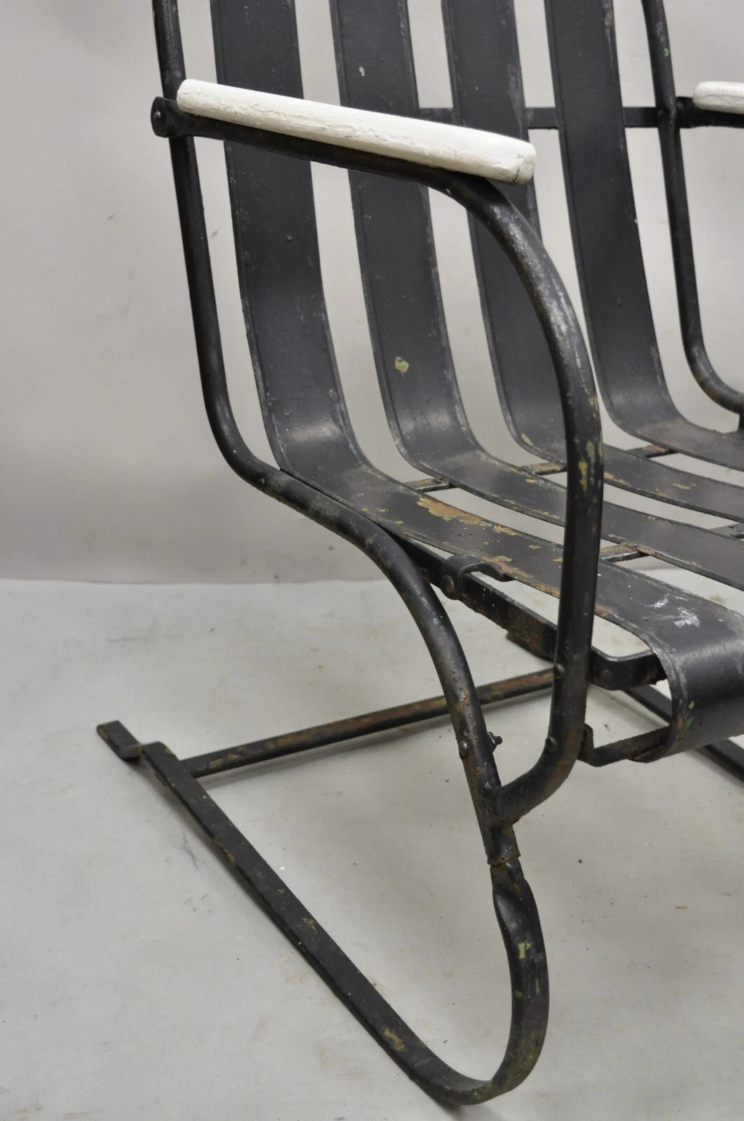 Vintage Art Deco Black and White Steel Metal Strap Patio Bouncer Chairs - a Pair
