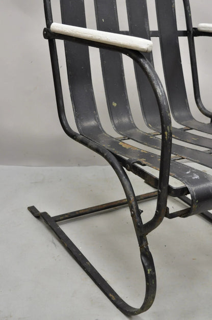 Vintage Art Deco Black and White Steel Metal Strap Patio Bouncer Chairs - a Pair