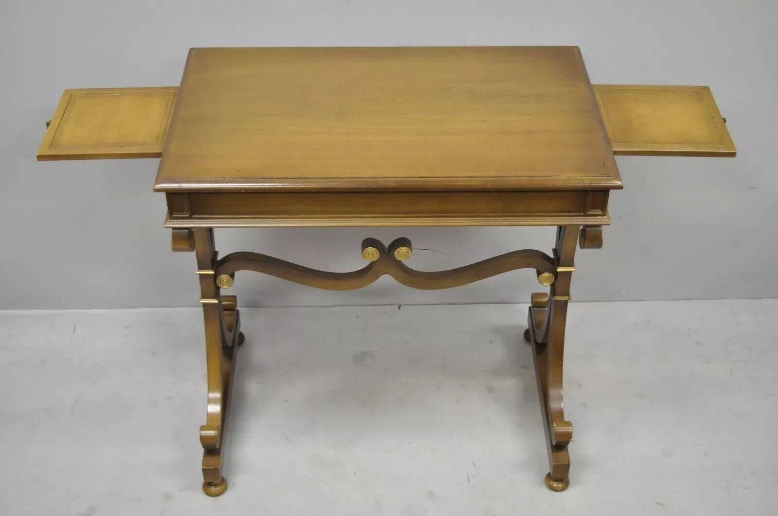 Vintage J. Zonon Regency Style X-Frame Mahogany Side Lamp Tables - a Pair