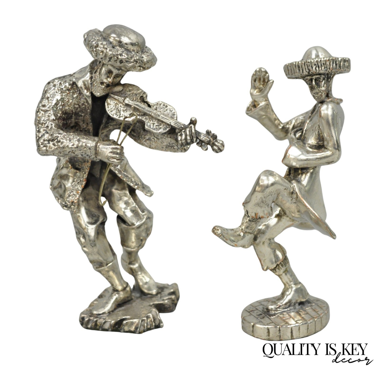 Vintage The Fiddler & Dancing Rabbi 925 Sterling Silver Over Copper Figures