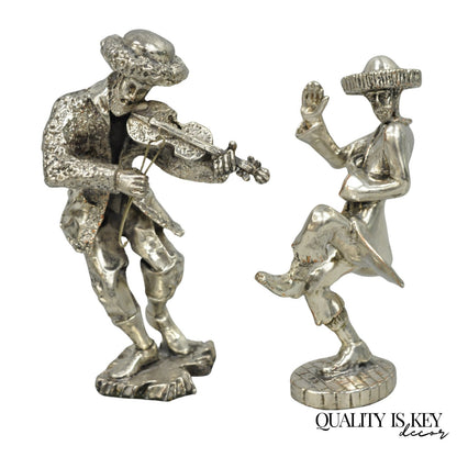 Vintage The Fiddler & Dancing Rabbi 925 Sterling Silver Over Copper Figures