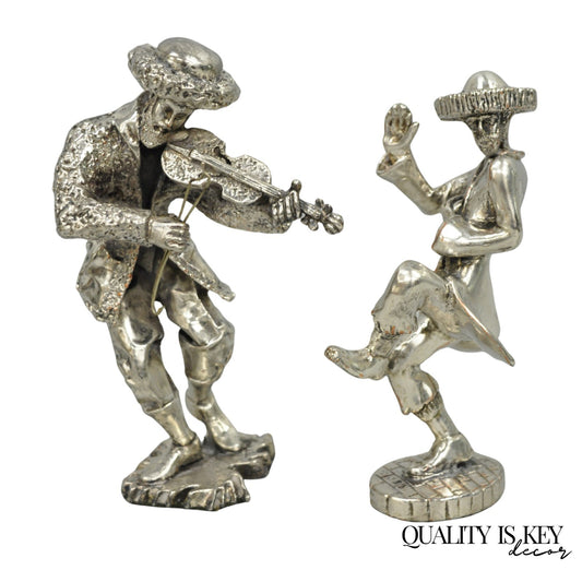 Vintage The Fiddler & Dancing Rabbi 925 Sterling Silver Over Copper Figures