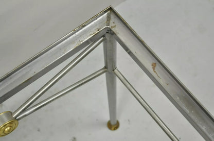 Italian Directoire Maison Jansen Style Brushed Steel & Brass End Tables - a Pair