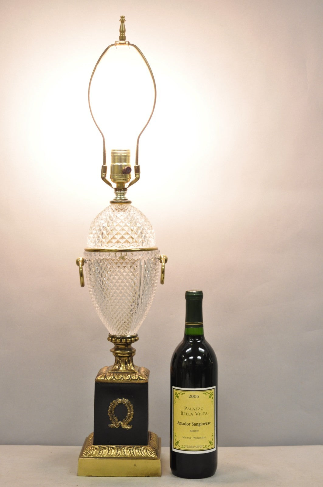 Vintage French Empire Neoclassical Style Crystal Glass Pineapple Table Lamp