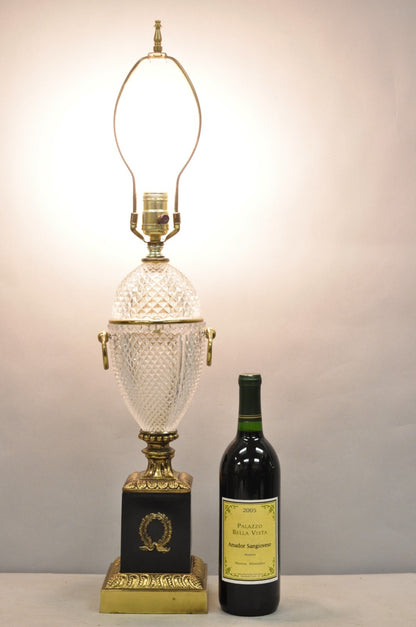 Vintage French Empire Neoclassical Style Crystal Glass Pineapple Table Lamp