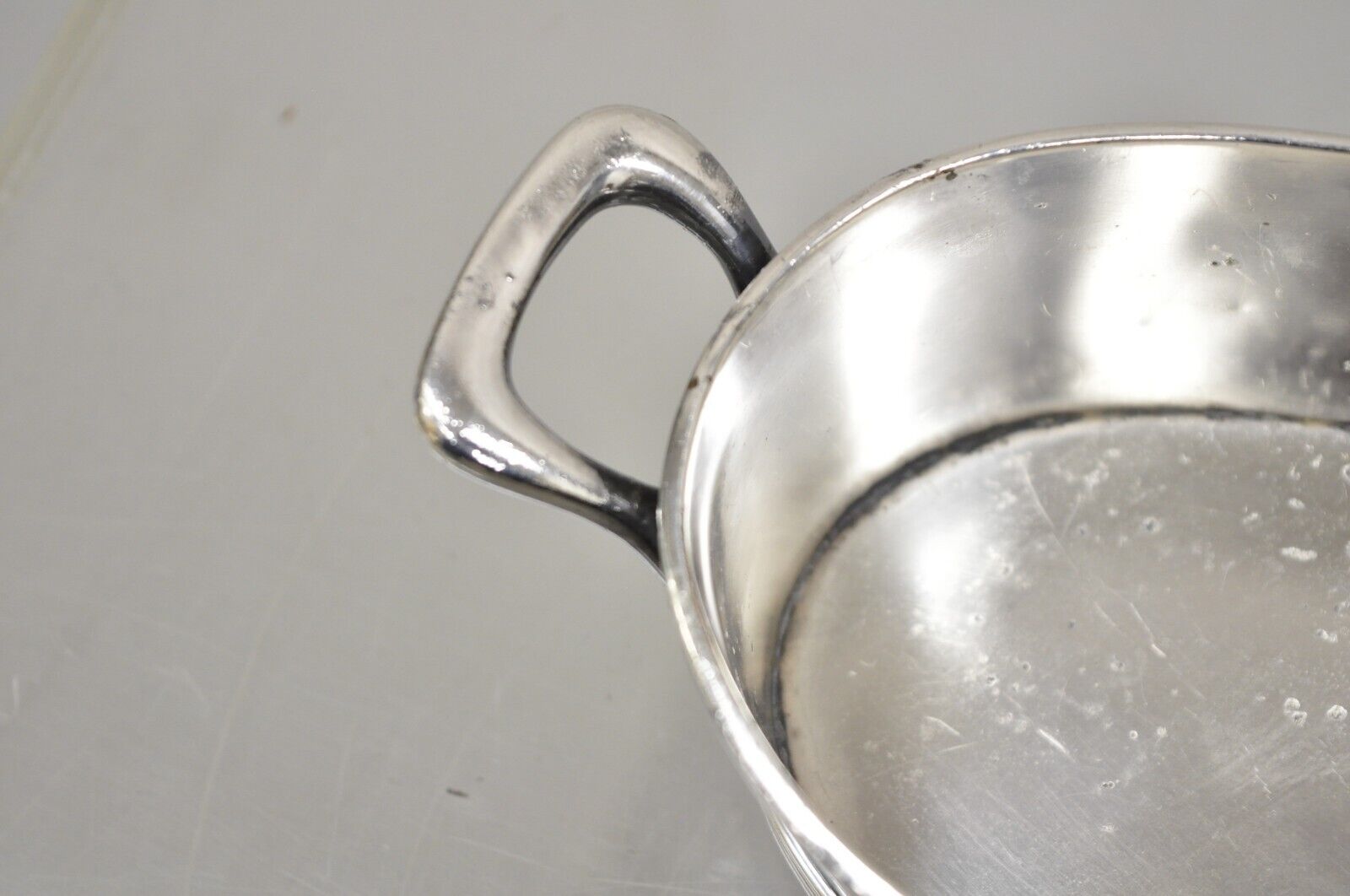 Antique English Edwardian Small Oval Silver Plated Desk Trinket Dish w/ Handles