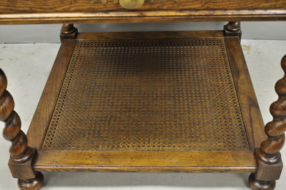 Vintage Baker Barley Twist Oak & Burlwood Parquetry Inlay Square Lamp Side Table