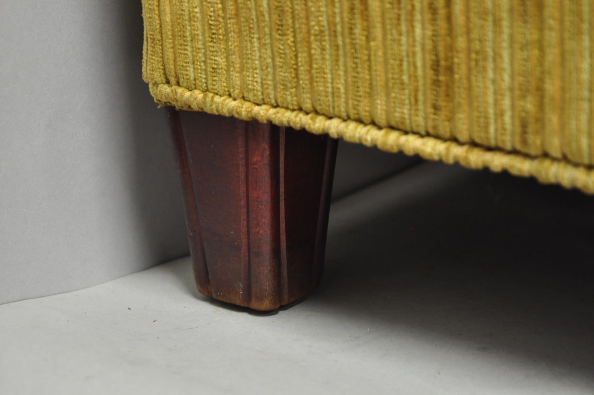 Vintage Traditional Mahogany Leg Green Upholstered Footstool Ottoman