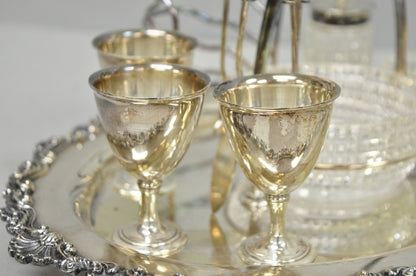Antique Victorian Silver Plated Footed Cut Glass Breakfast Set Toast Rack w Tray