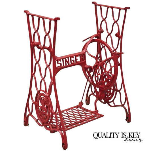 Antique Singer Cast Iron Red Treadle Sewing Machine Table Base