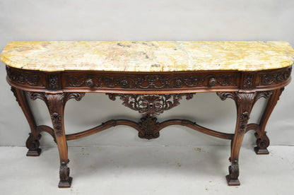 Antique French Baroque Rococo Carved Walnut Marble Top Sideboard Buffet w Drawer