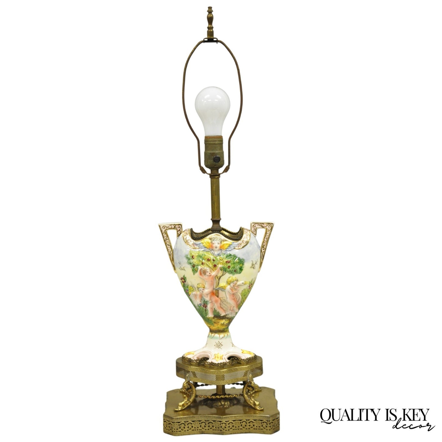 Antique Italian Renaissance Capodimonte Porcelain Urn Figural Table Lamp