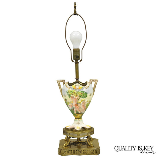 Antique Italian Renaissance Capodimonte Porcelain Urn Figural Table Lamp