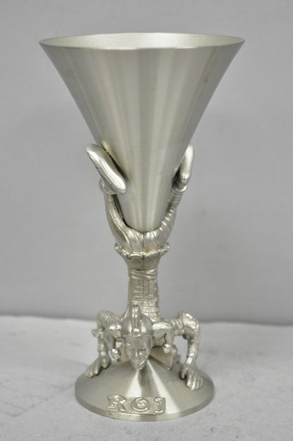 Vintage Royal Order of Jesters Figural Pewter Metal Award Renaissance Goblet