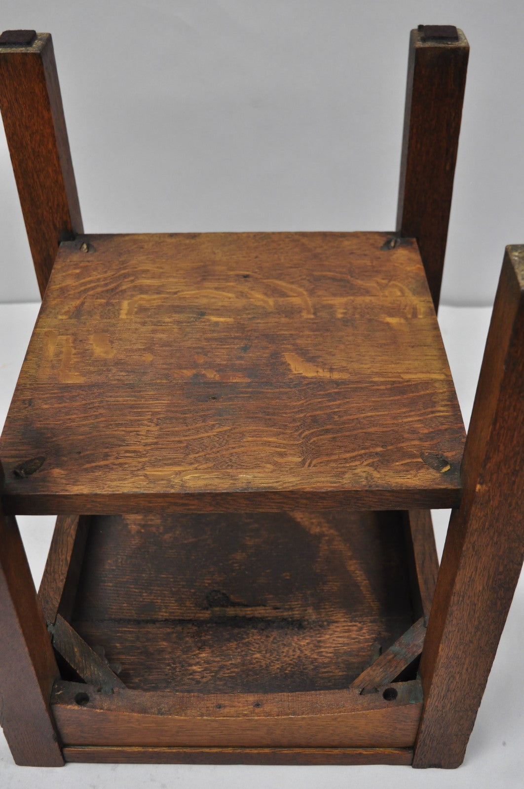 Antique Arts & Crafts Mission Oak Stickley Style 2 Tier Plant Stand Side Table