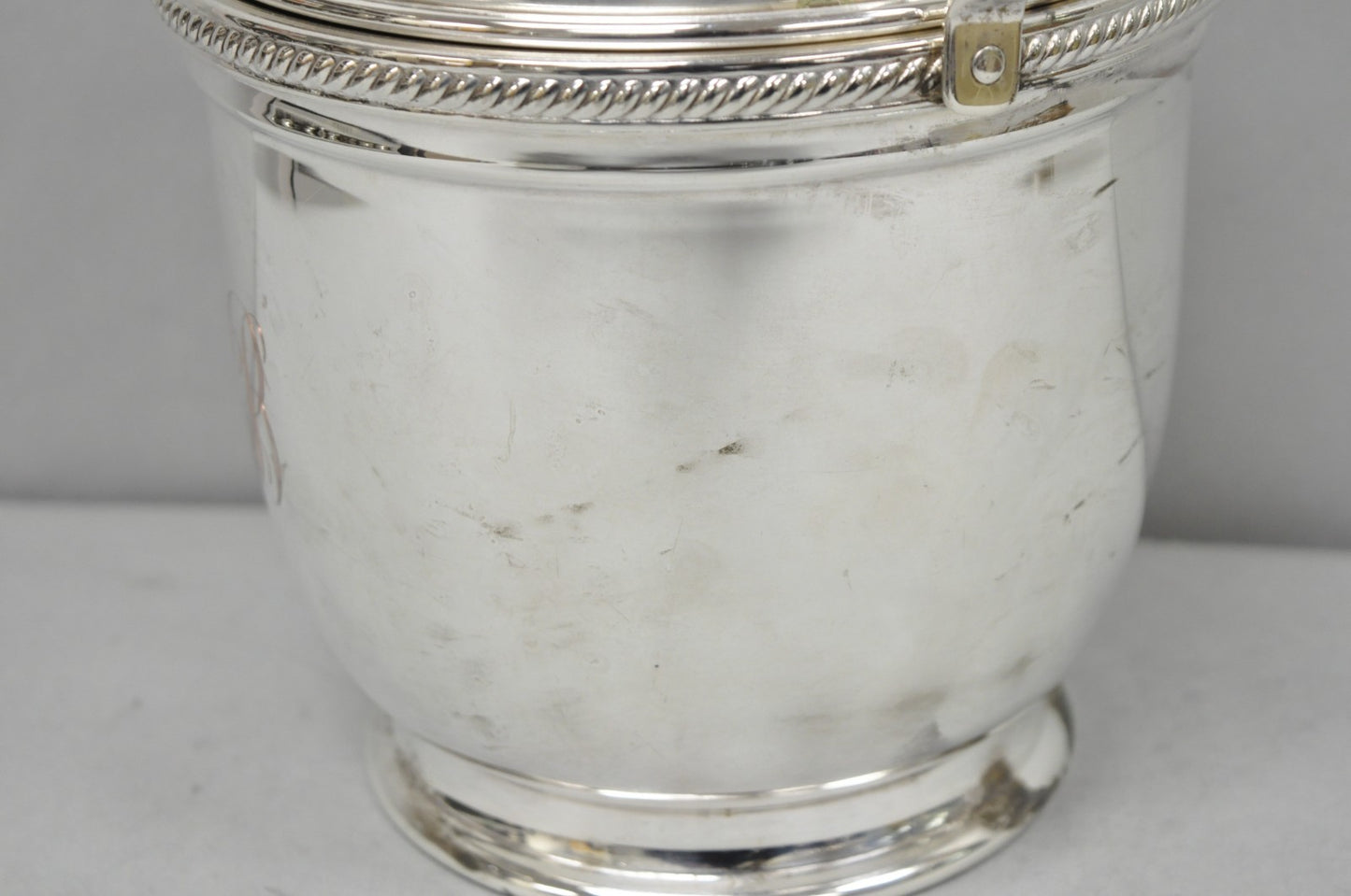Vintage Victorian Silver Plated Reticulating Hinge Ice Bucket w/ "B" Monogram