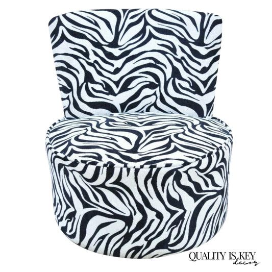 Contemporary Modern Zebra Print Upholstered Round Swivel Club Lounge Chair
