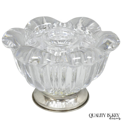 Vintage French Mid Century Modern Crystal Glass Flower Frog Flower Holder Vase