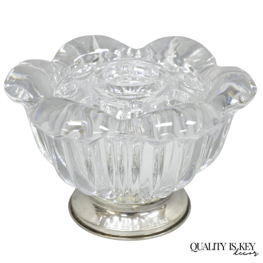 Vintage French Mid Century Modern Crystal Glass Flower Frog Flower Holder Vase
