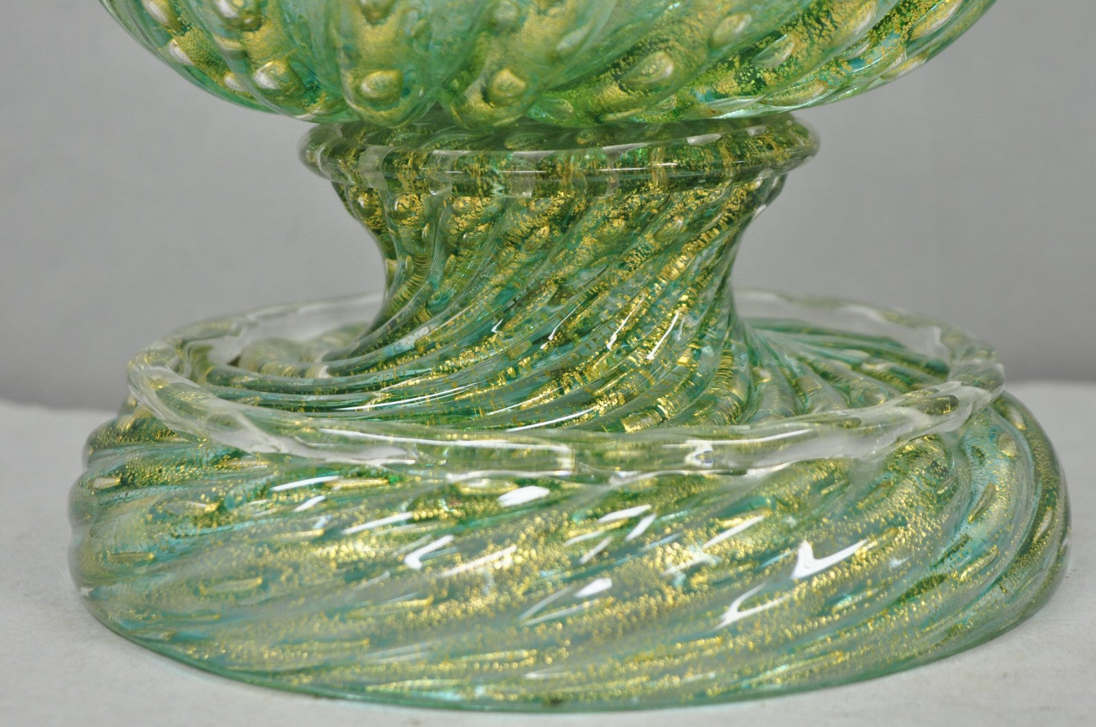 Vintage Barovier & Toso Murano Italy Green Swirl Glass Gold Flecks Table Lamp