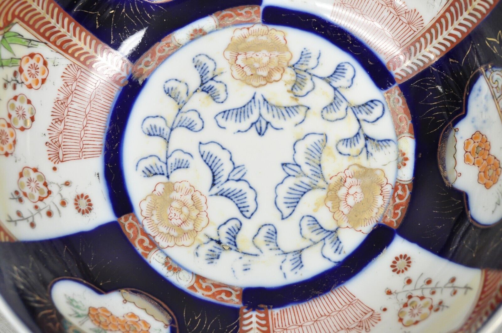 Vintage Japanese Hand Painted Porcelain Cobalt Blue Decorated Imari Style Bowl