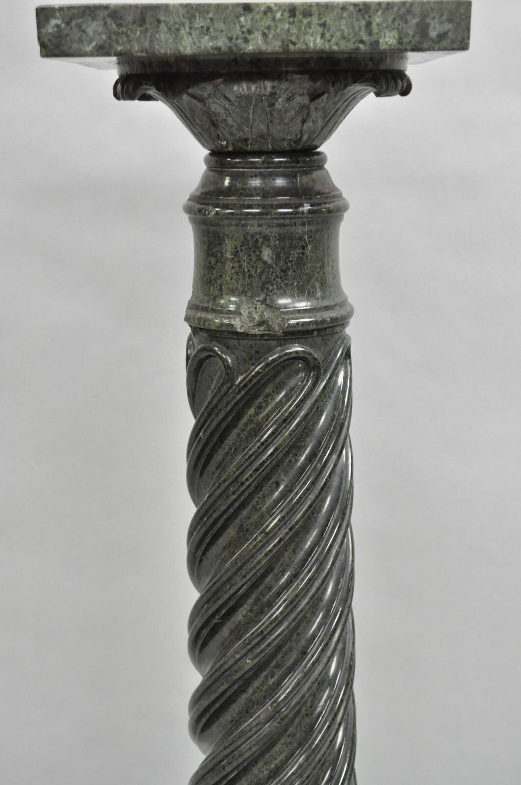 Antique Italian Green Marble Empire Classical Spiral Carved Column Pedestal