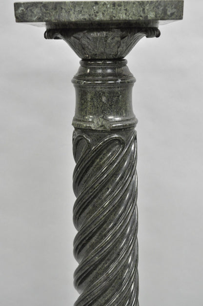 Antique Italian Green Marble Empire Classical Spiral Carved Column Pedestal