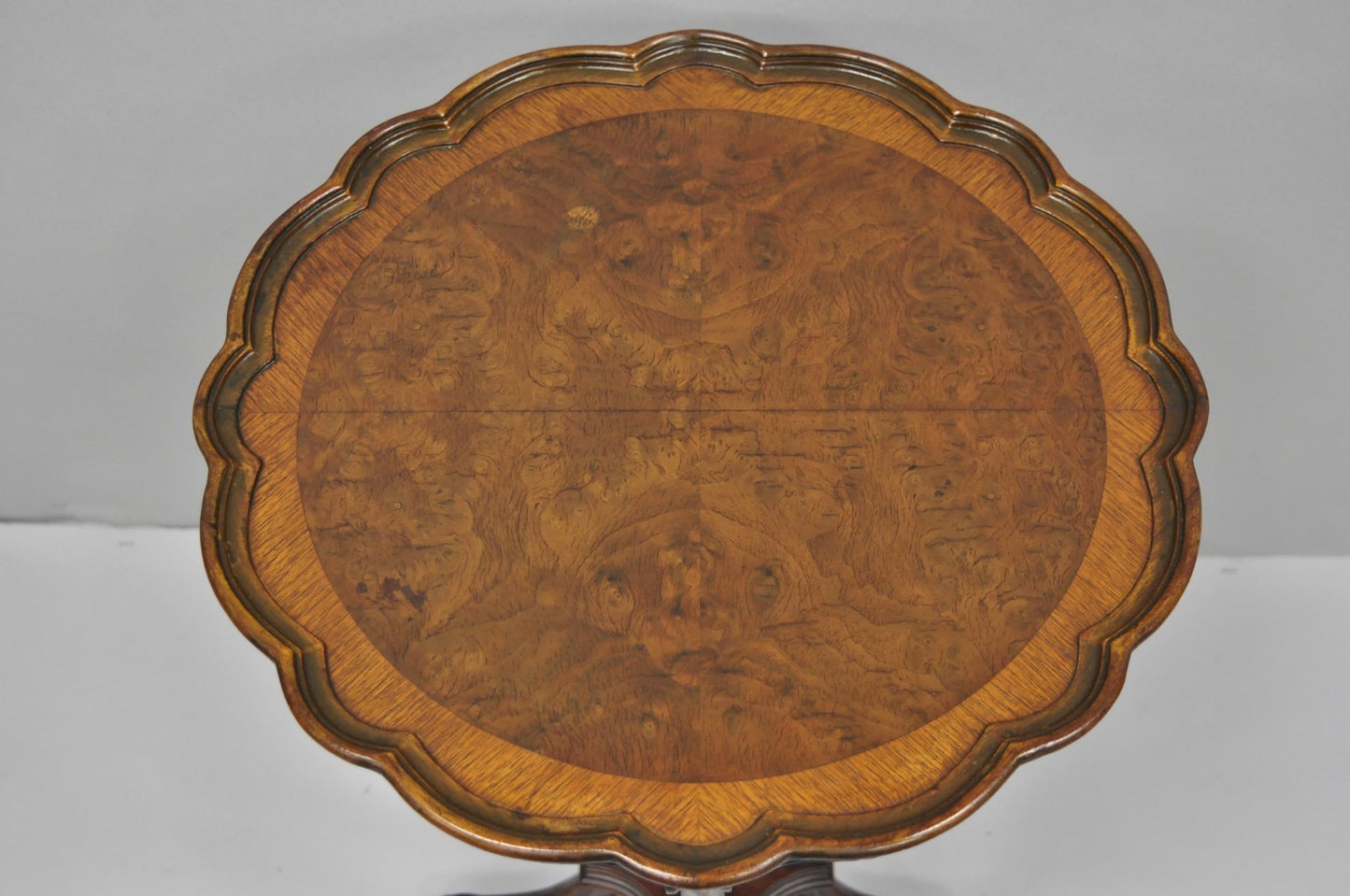 Antique French Louis XV Style Burl Walnut Small Pedestal Base Accent Side Table