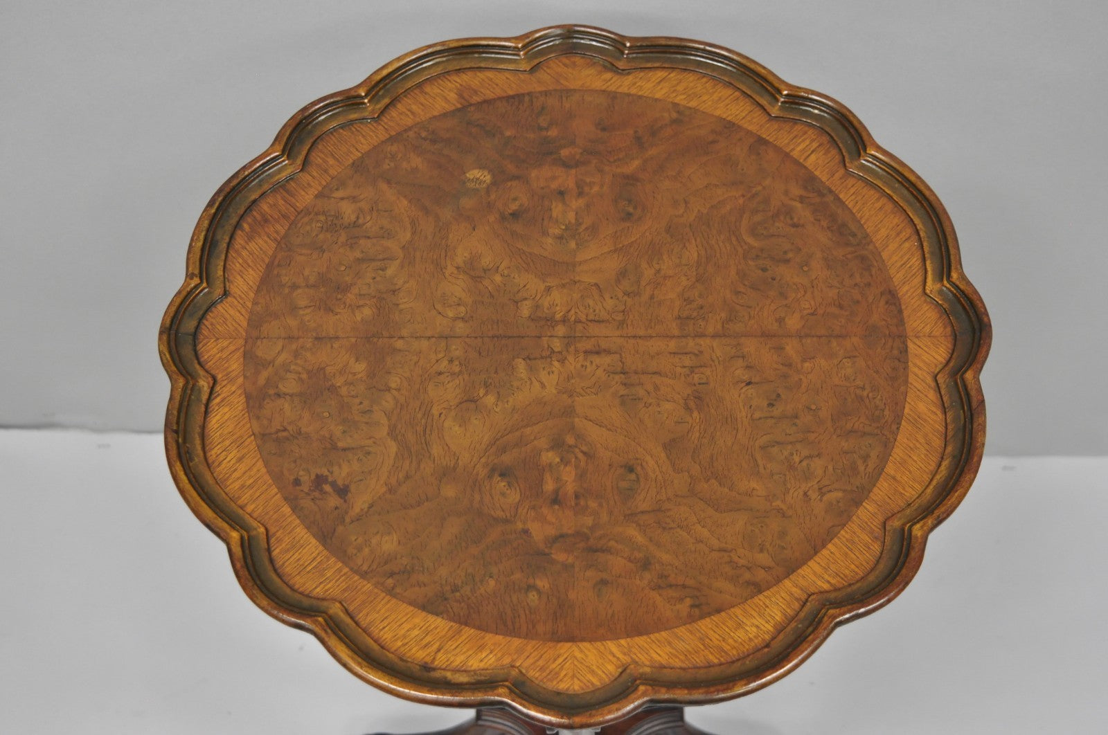 Antique French Louis XV Style Burl Walnut Small Pedestal Base Accent Side Table