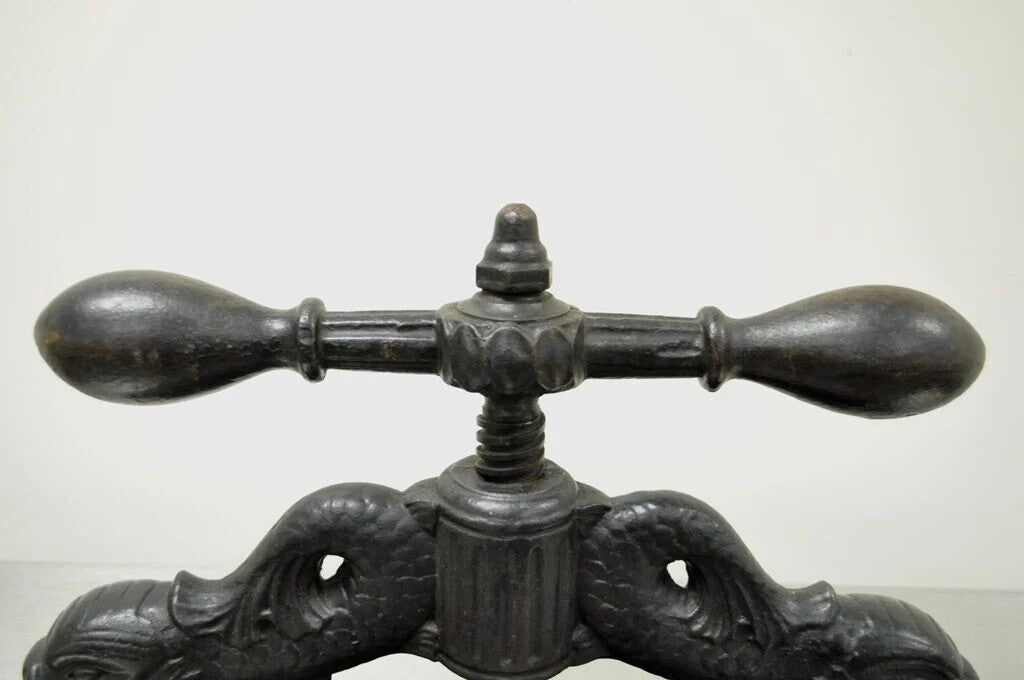 Antique 19th C. Cast Iron Classical Figural Dolphin Victorian Book Press