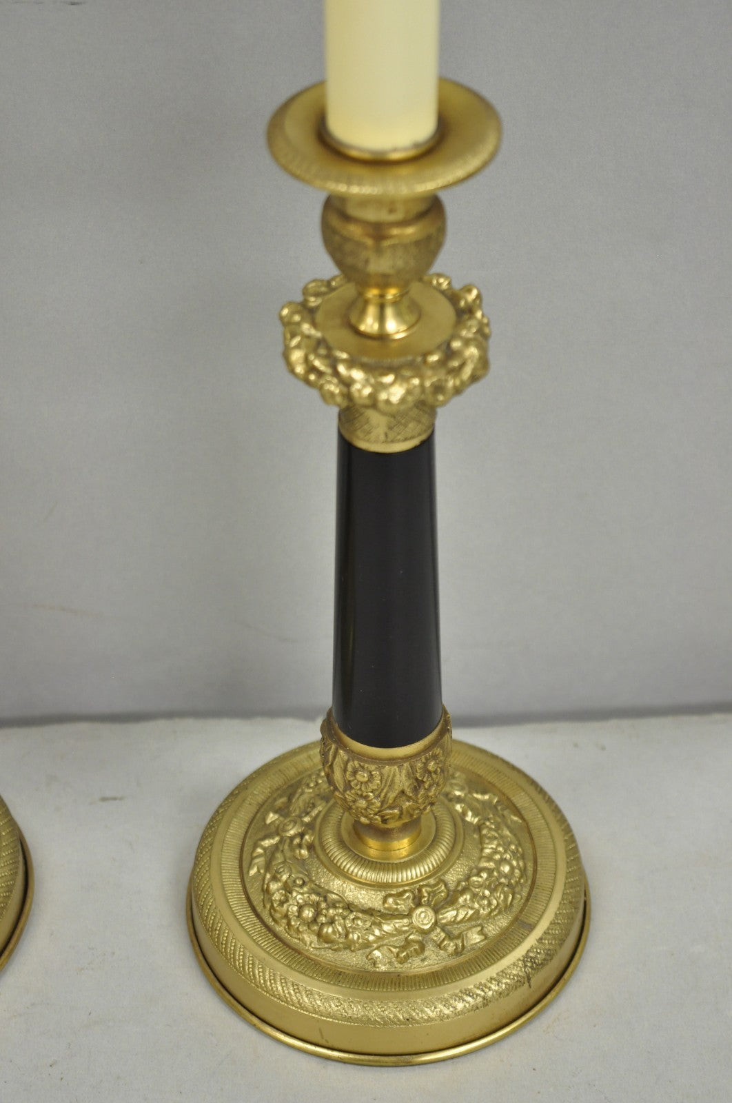 Vintage Warren Kessler French Empire Bronze Candlestick Small Table Lamps a Pair