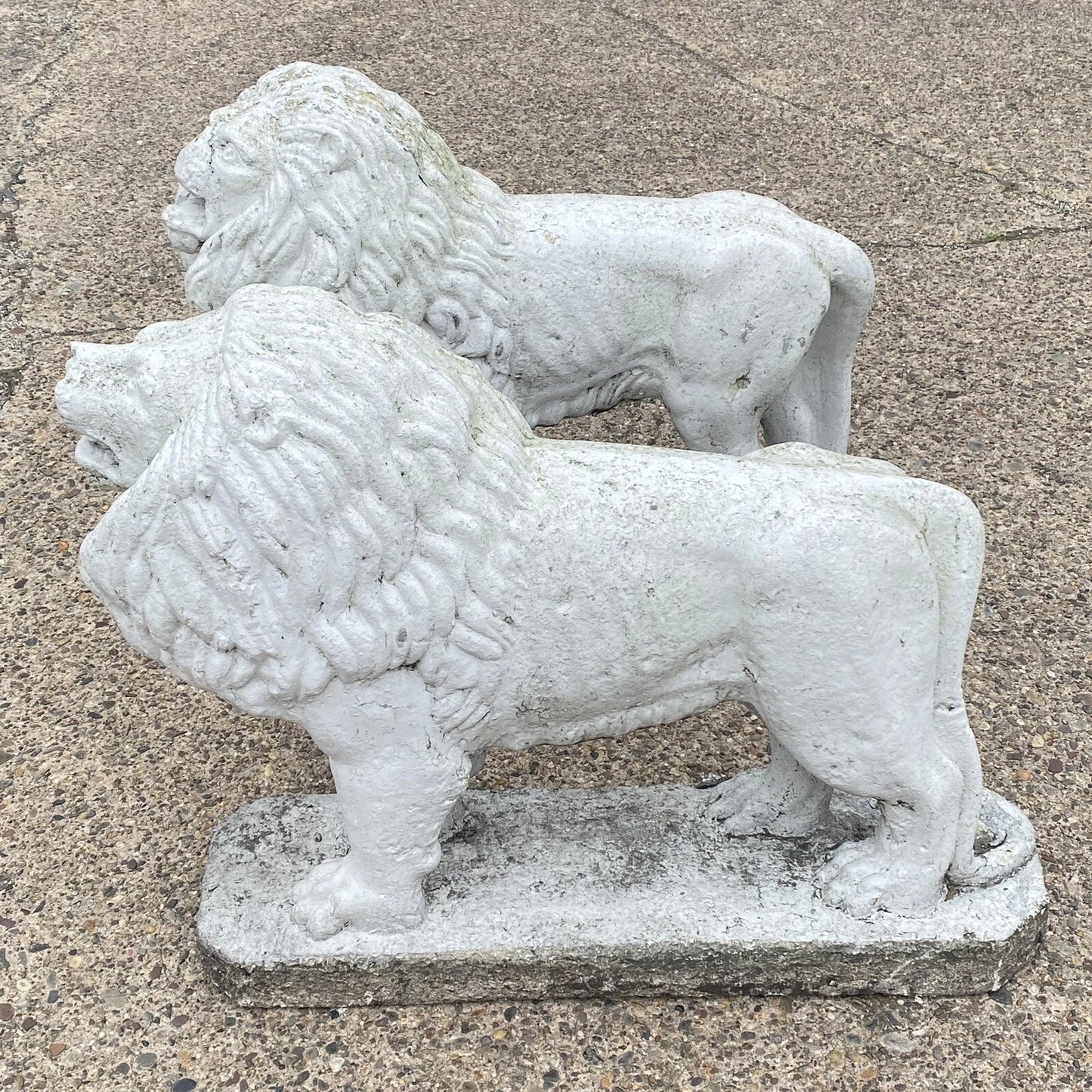 Vintage Classical Style Standing Lion Cement Guardian Entry Garden Statue - Pair