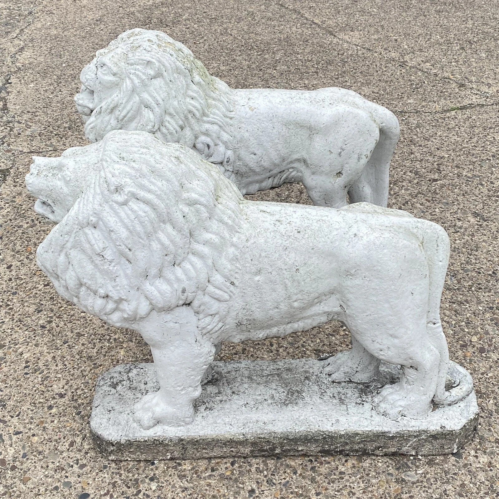 Vintage Classical Style Standing Lion Cement Guardian Entry Garden Statue - Pair