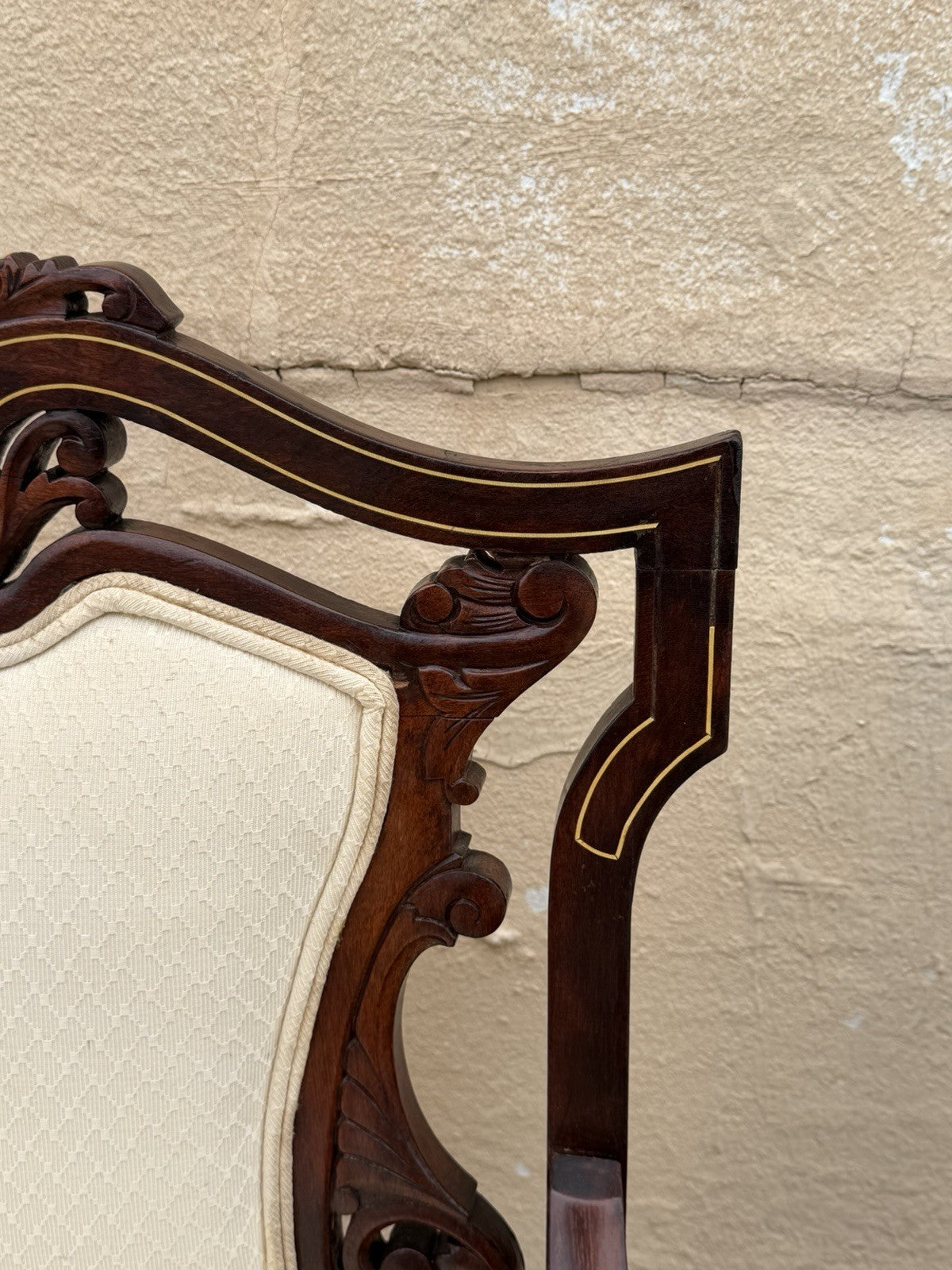 Antique Victorian Carved Mahogany Inlaid Parlor Set Sofa and 4 Chairs - 5 Pcs