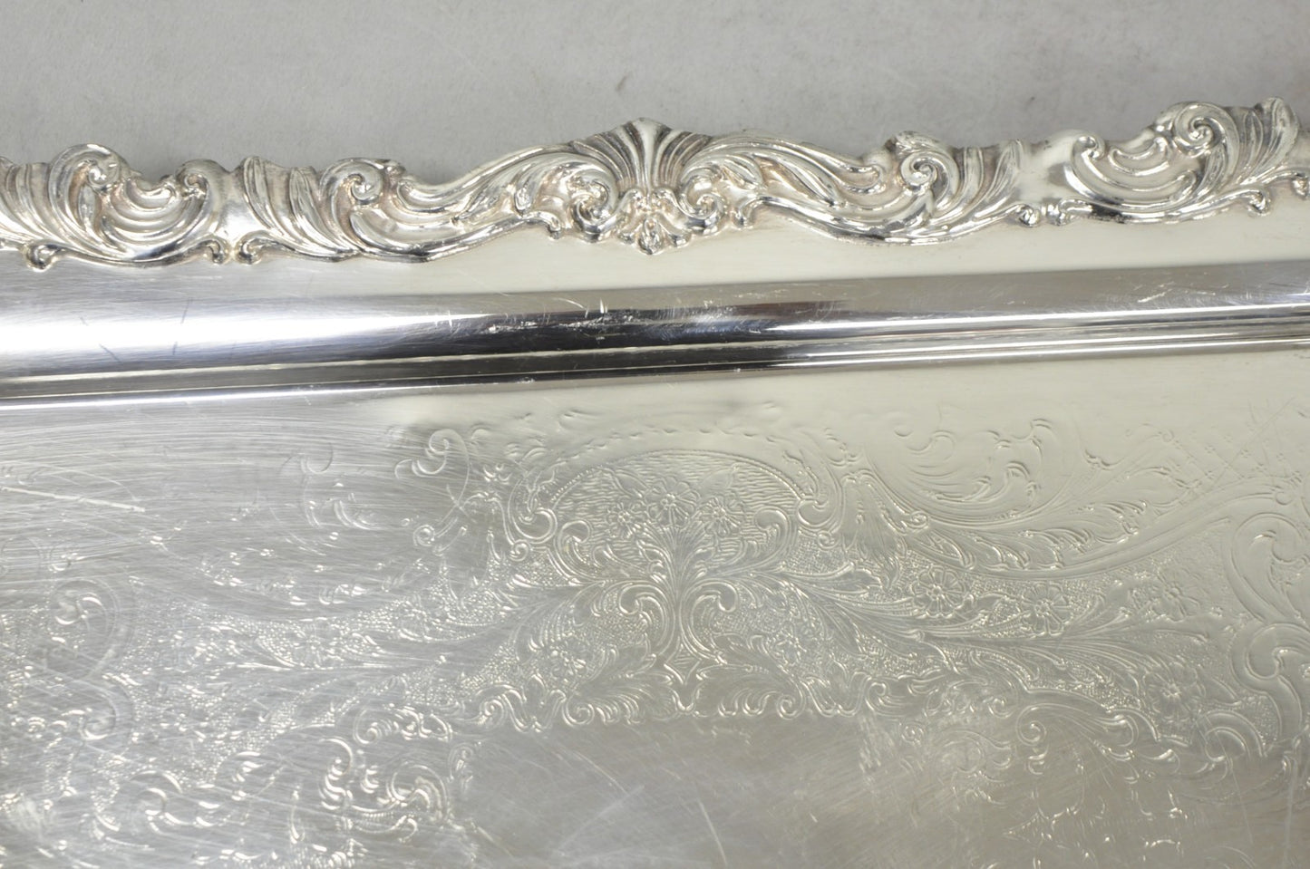 Vintage FB Rogers 1338 Victorian Silver Plated Narrow Serving Platter Bar Tray