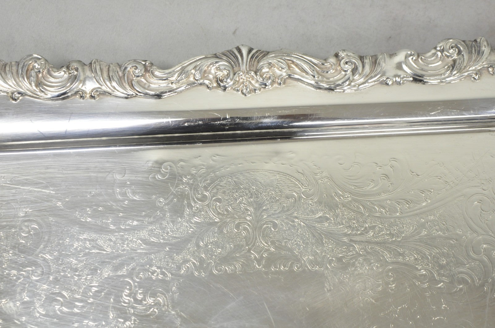 Vintage FB Rogers 1338 Victorian Silver Plated Narrow Serving Platter Bar Tray