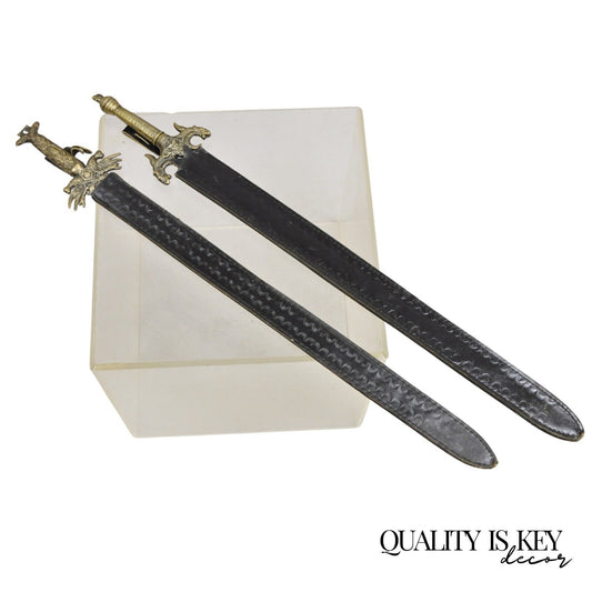 Vintage Medieval Gothic Style Heavy Steel Metal Decorative Swords - 2 Pc Set