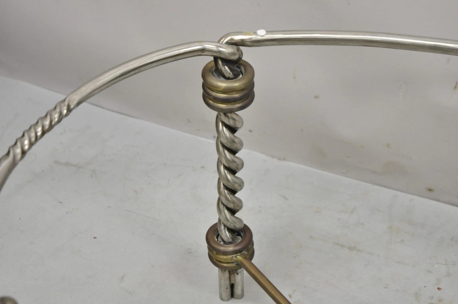 Vintage Italian Neoclassical Style Steel Bronze Twisted Metal Oval Coffee Table